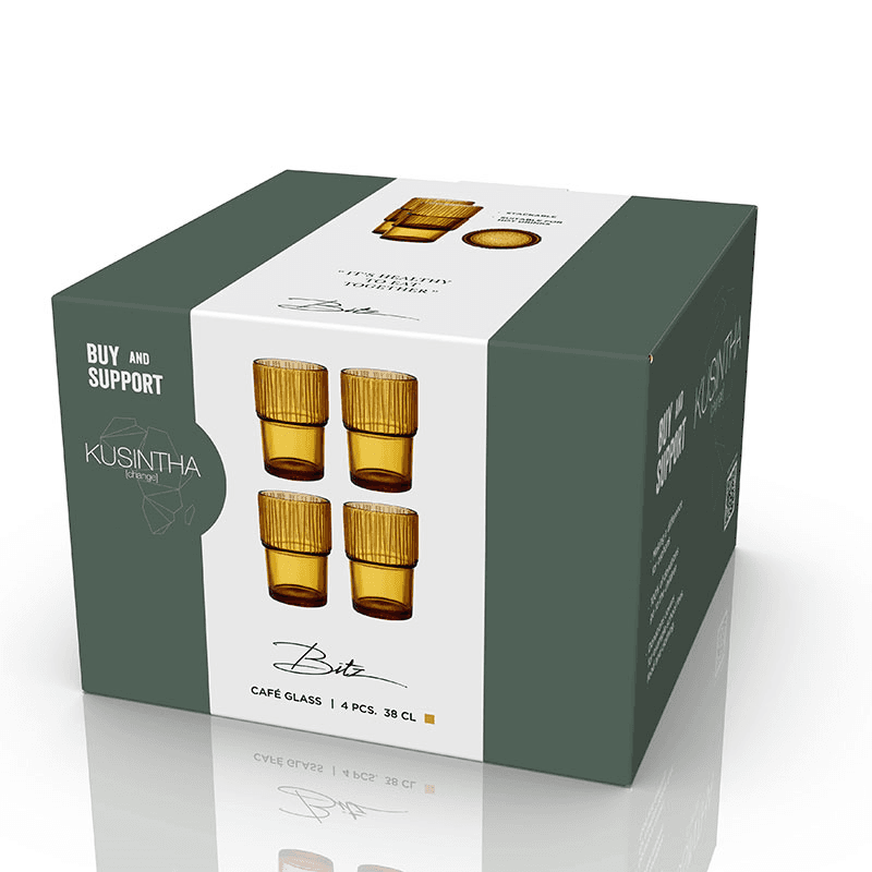 Kusintha Set of 4 Cafe Glasses, 380ml, Amber