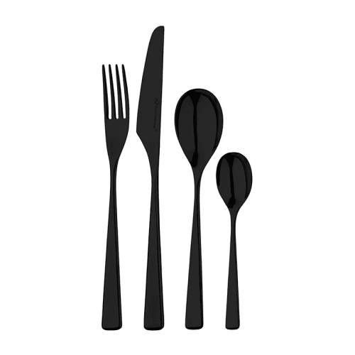 Image showing the Tilia 16 Piece Cutlery Set, Black Mirror Finish product.