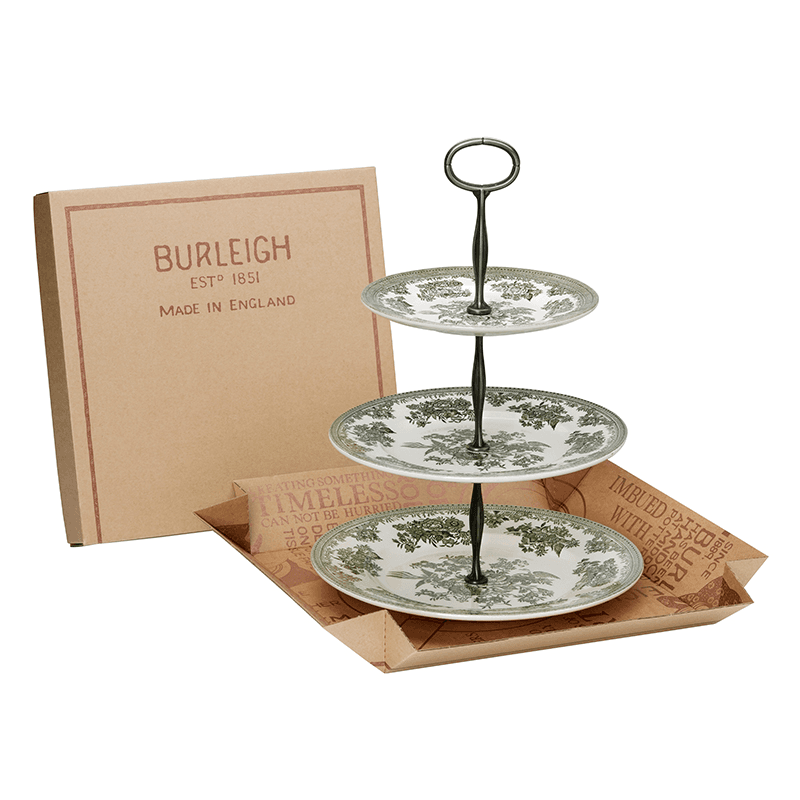 Asiatic Pheasants 3 Tier Cake Stand, H35 x W26.5 x D26.5cm, Green