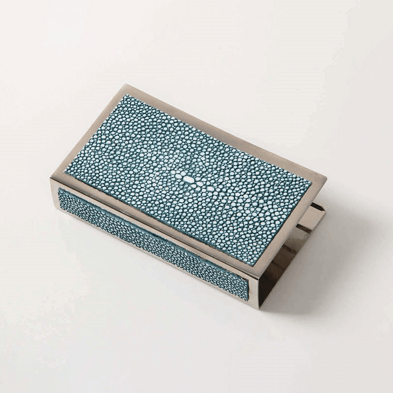 Large Match Box Holder, 13 x 7cm, Teal Shagreen