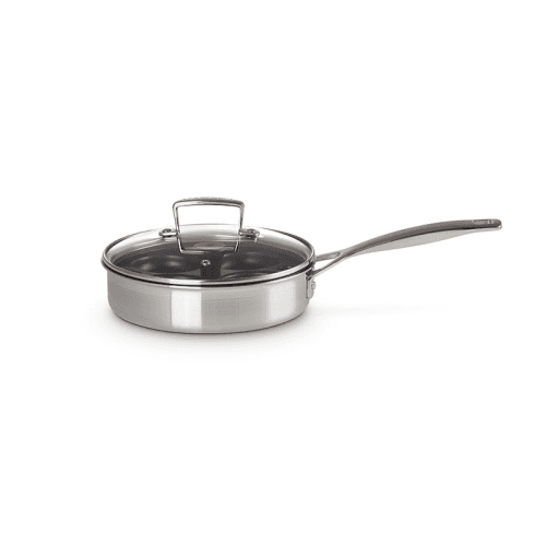 Image showing the Classic 3-ply Saute Pan with Non-Stick Poaching Insert, Stainless Steel product.