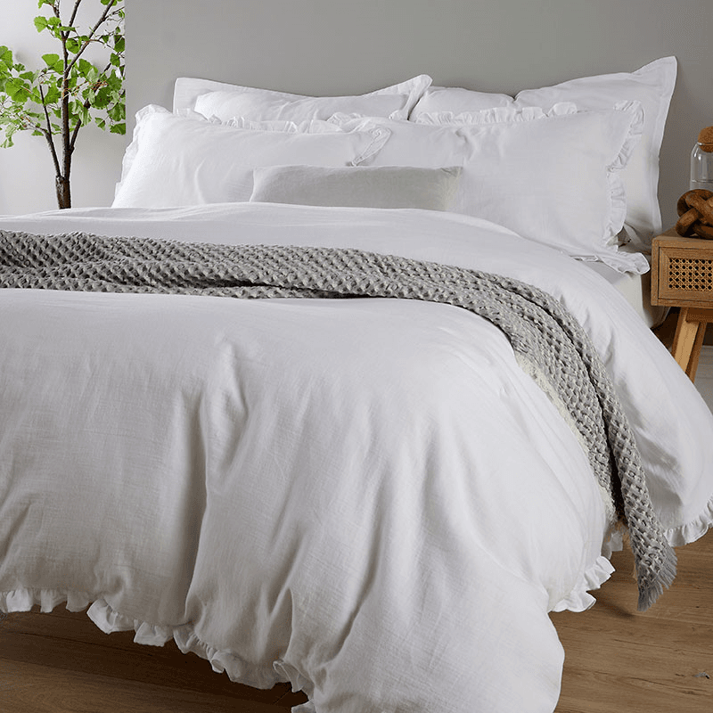Organic Retreat Ruffle Duvet Set, Double, White