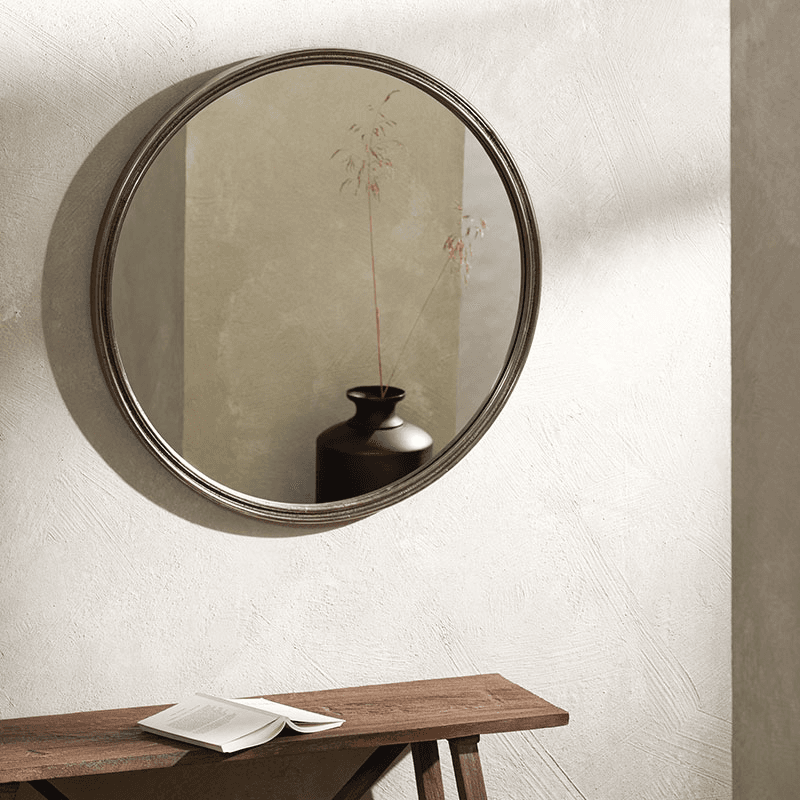 Penrose Round Mirror,  H77cm x W77cm x L3.5cm, Dark Silver