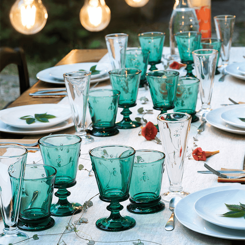 Bee Set of 6 Wine Glasses, 240ml, Emerald Green