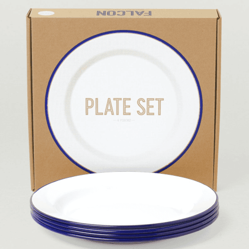 Image showing the Set of 4 plates, White With Blue Rim product.