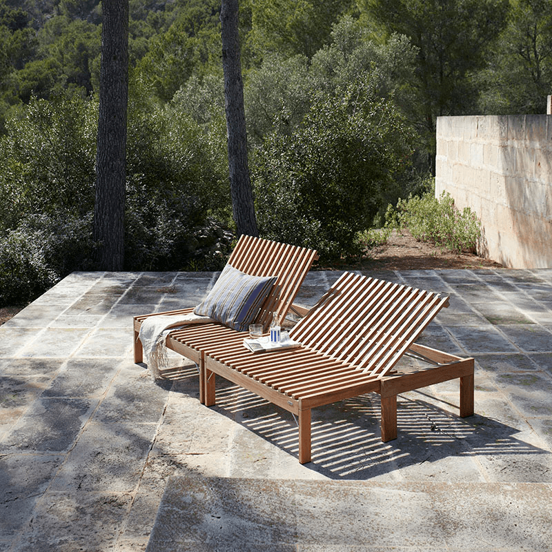 Riviera Lounger with table, 33cmx203cmx67.3cm, Beige/Natural