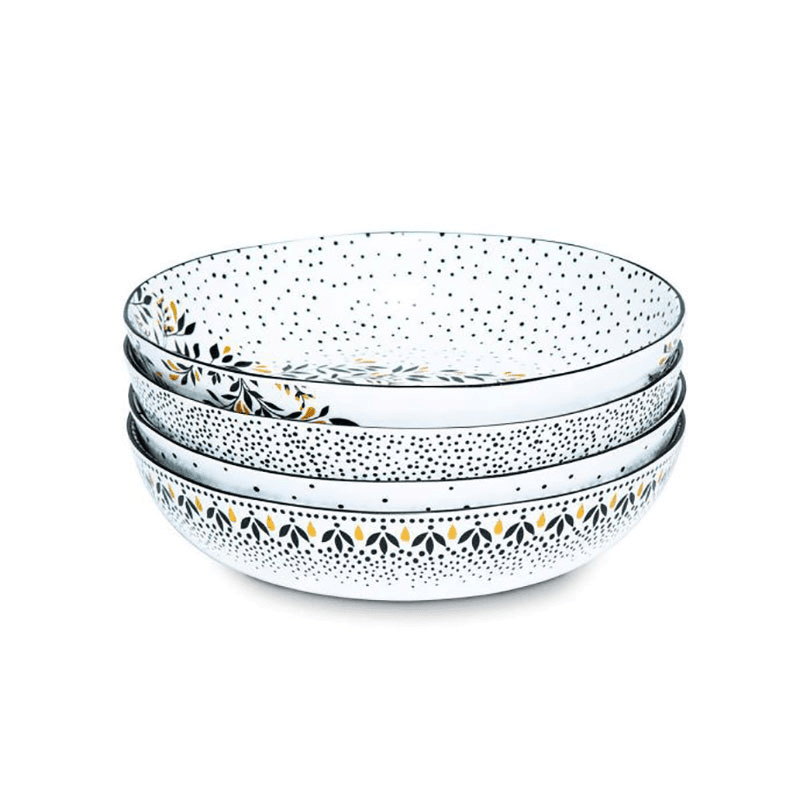 Artisanne Noir Set of 4 Low Bowls, D22cm, Monochrome