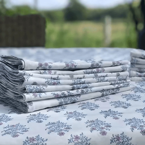 Image showing the Mayo Flowers Set of 4 Napkins, 45 x 45cm, Pink & Blue product.