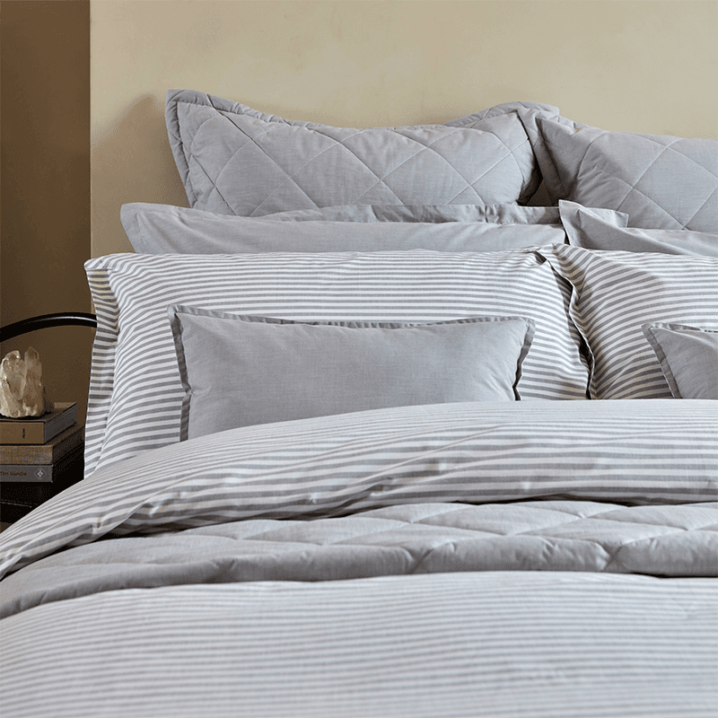 Lerwick Stripe Duvet Set, Double, Silver