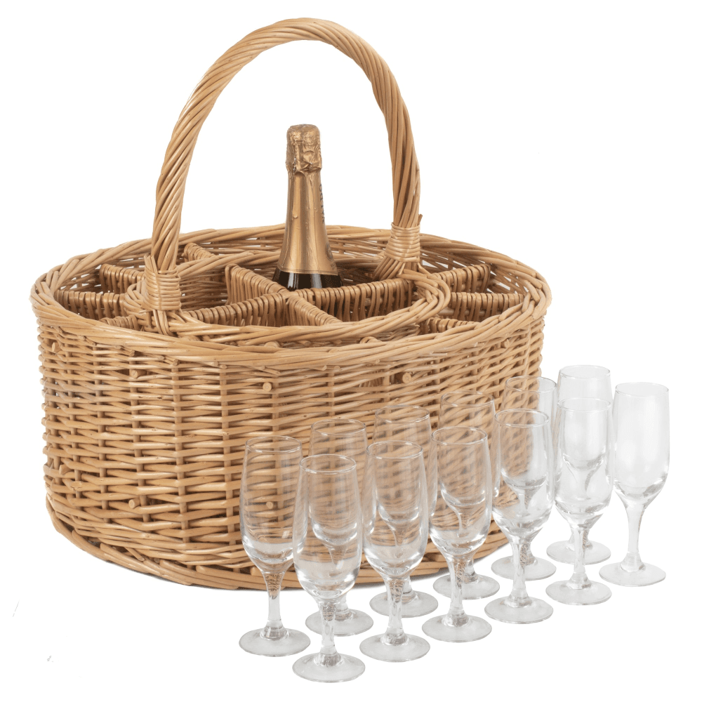 Garden party basket with 12 Champagne glasses, H21 x W30 x L46cm, Willow