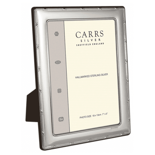 Image showing the Portland Series - Reed and Ribbon Photograph frame, 10 x 8", sterling silver with mahogany finish back product.