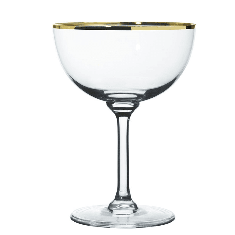 Gold Rims Set of 6 Crystal Champagne Saucers, 150ml, Clear/Gold