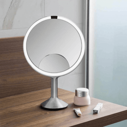 Image showing the Sensor Mirror Trio Max with Touch-Control Brightness, D25cm, Brushed Stainless Steel product.