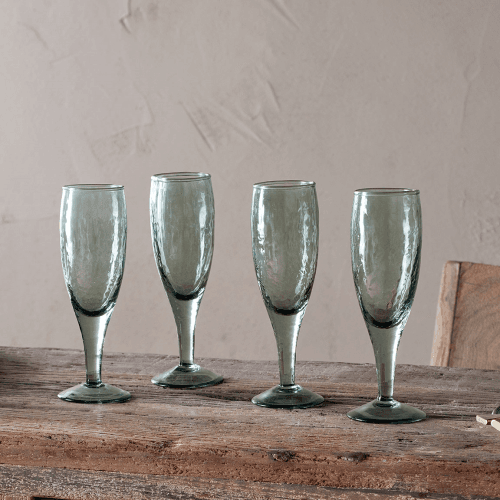 Image showing the Yala Set of 4 Hammered Champagne Flutes, Sage Green product.