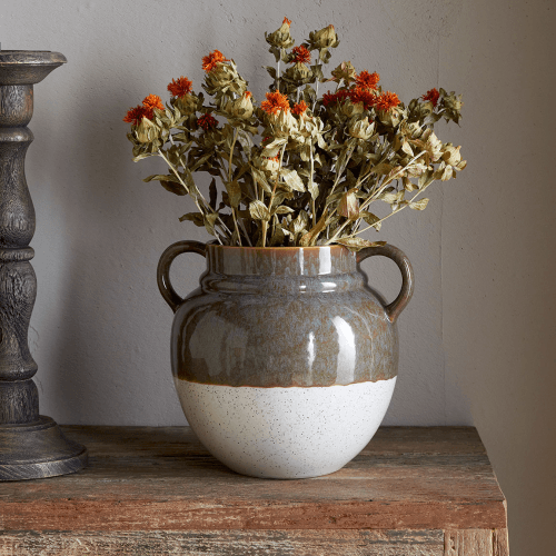 Image showing the Inha Reactive Glaze Vase, Dark Olive & Natural product.