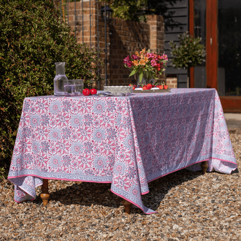 Dahlia Tablecloth, French Blue