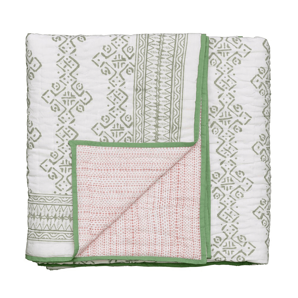 Mali Star Double Quilt, 225 x 225cm, Green/Pink