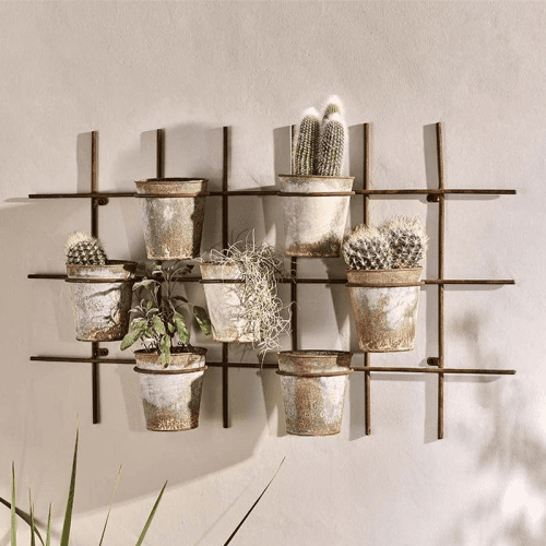 Image showing the Abari Wall Hung Planter, Aged Zinc/Brown product.