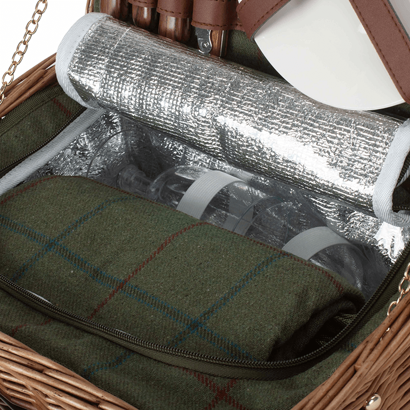Tweed 2 Person Classic Picnic Hamper, Green