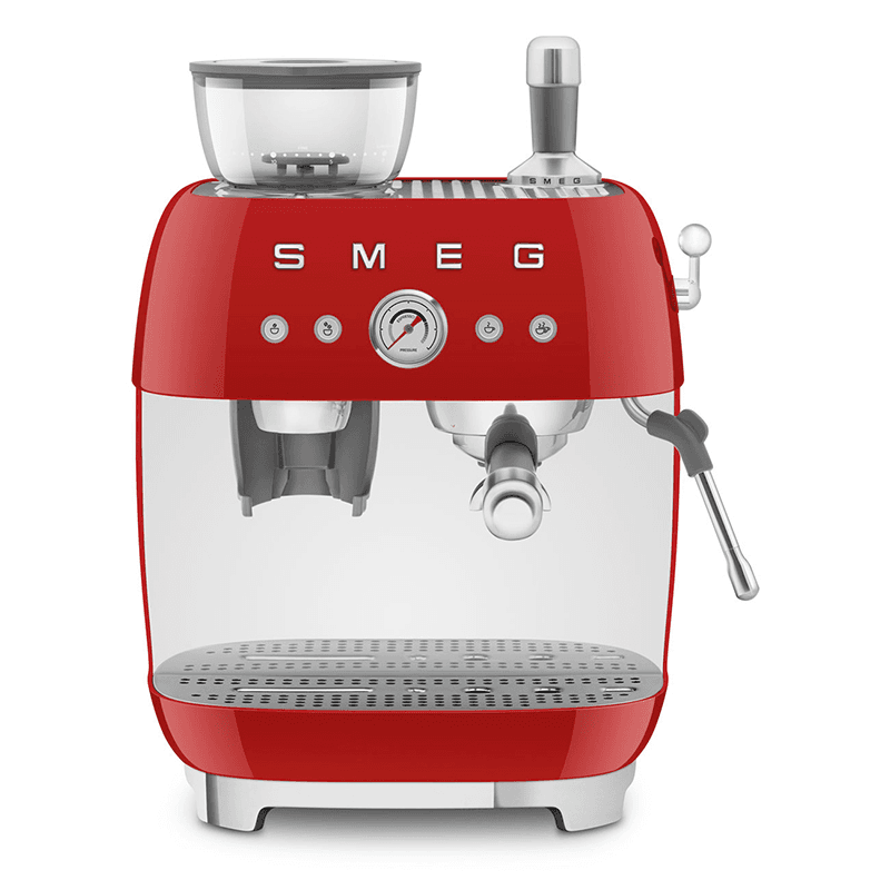 Espresso Coffee Machine with Grinder, Red