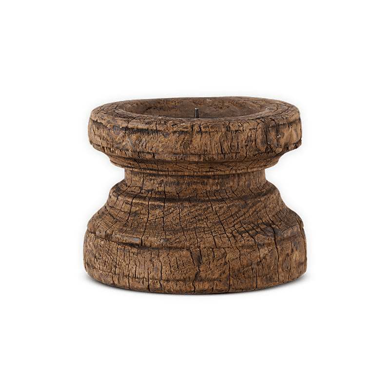 Thoko Reclaimed Round Candlestick, Dark Stain