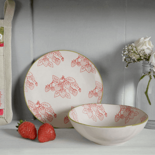 Image showing the Strawberries Side Plate, D15cm, Natural, Red, Green product.