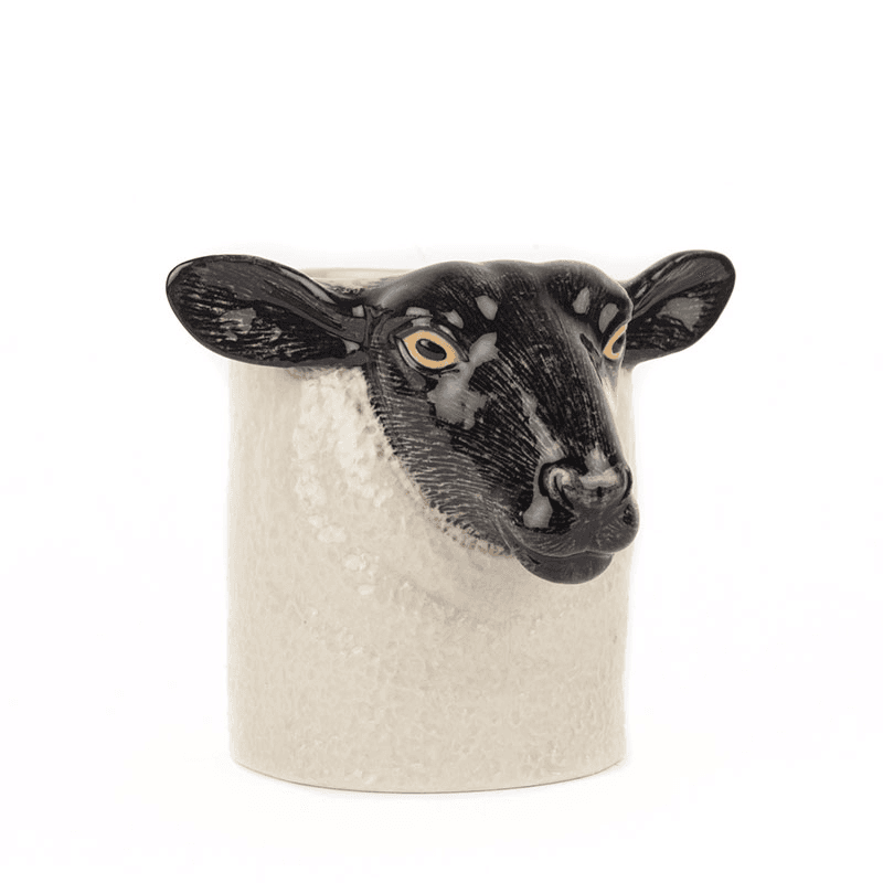 Black Faced Suffolk Sheep Pencil Pot, H10.5cm, Black/White