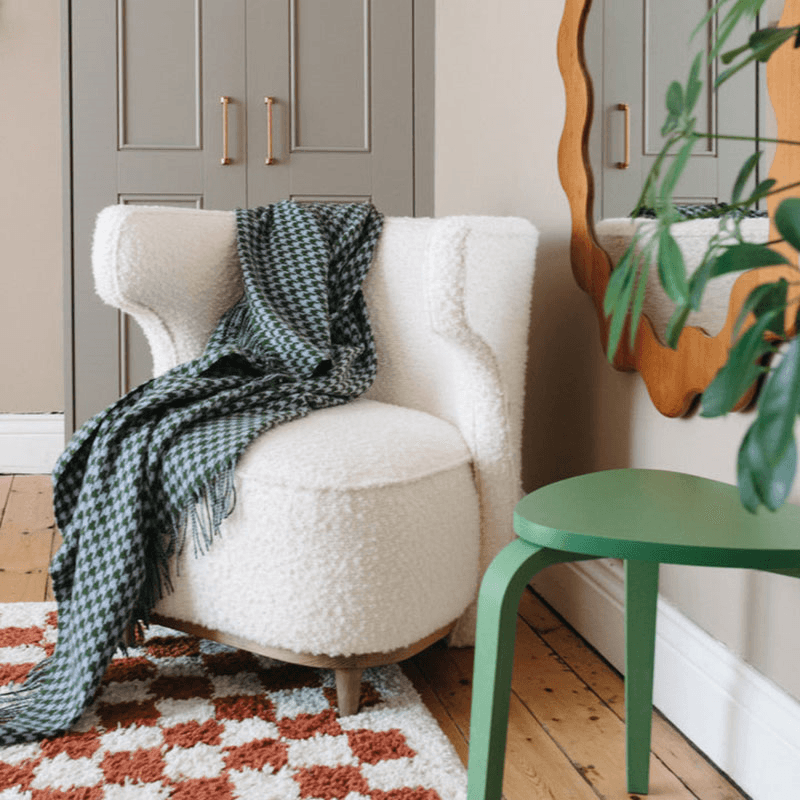 Lambswool Blanket, 150 x 200cm, Olive Houndstooth