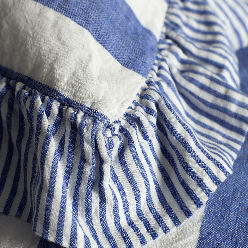 Cora Stripe Linen Wide Stripe Frill Edge Cushion Cover, Cobalt