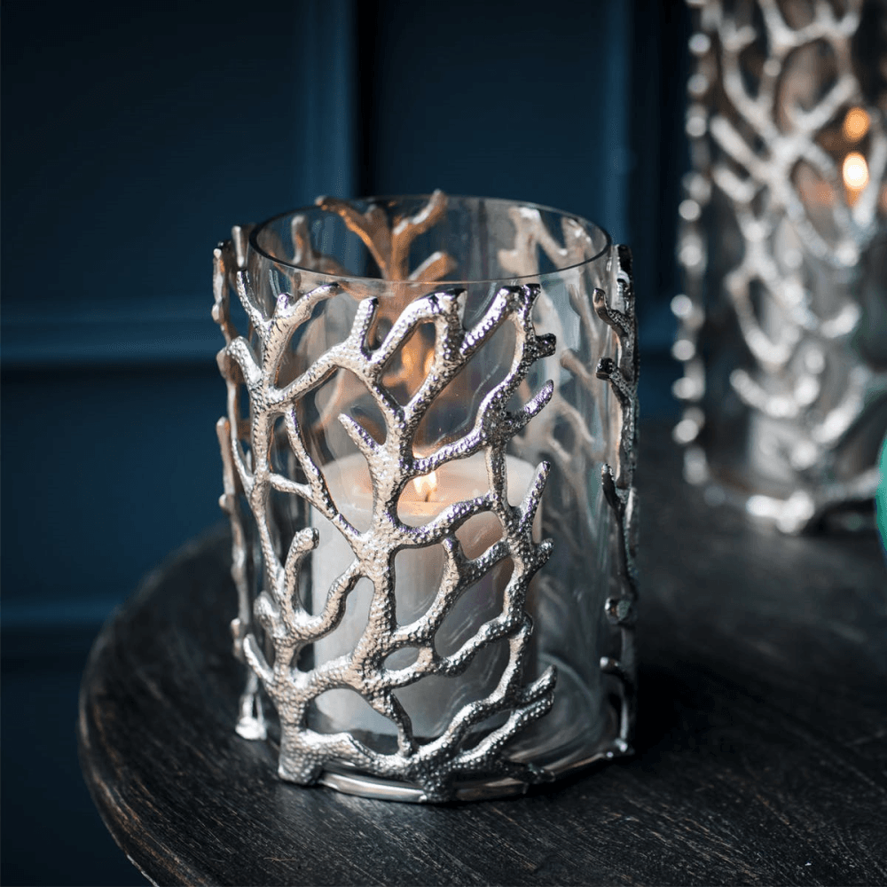 Coral Hurricane lantern - small, 23 x 16cm, Clear/Silver