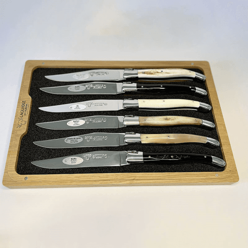 Image showing the Set of 6 Laguiole Steak Knives, Belier Handles product.