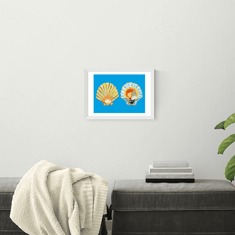 Alice Straker Scallops on Blue Framed Print, 45 x 33cm, Blue