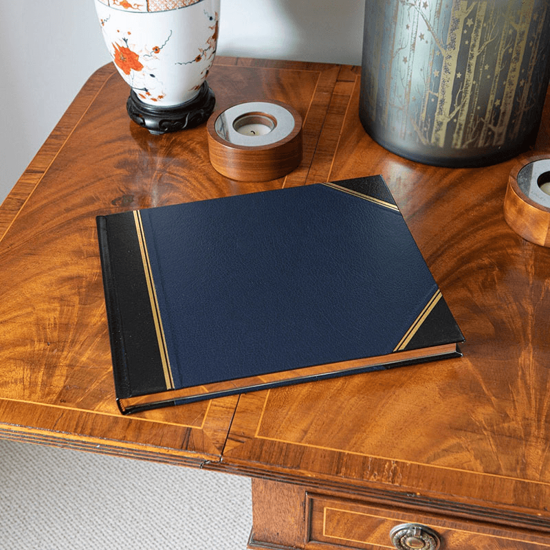 Traditional Plain Page Visitors Book, 23.5 x 28.5cm, Blue