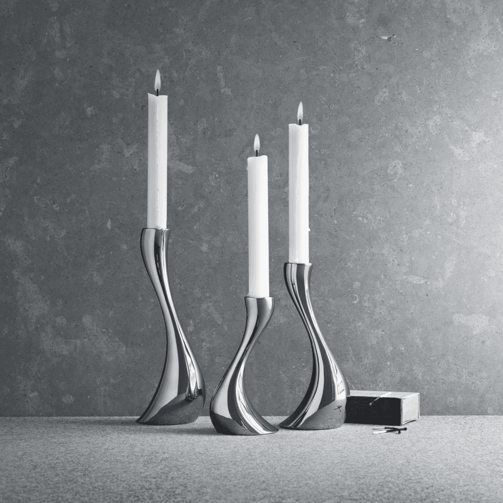 Cobra Set of 3 candleholders, 16, 20, 24cm, Stainless Steel
