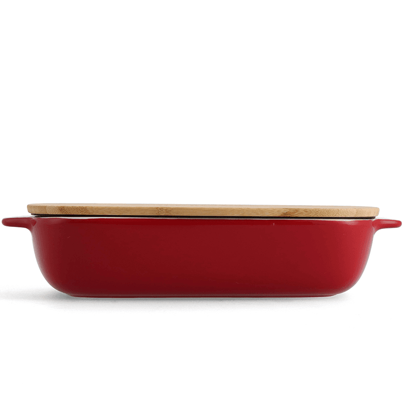 Stoneware Dish with Bamboo Lid, 32cm, Empire Red