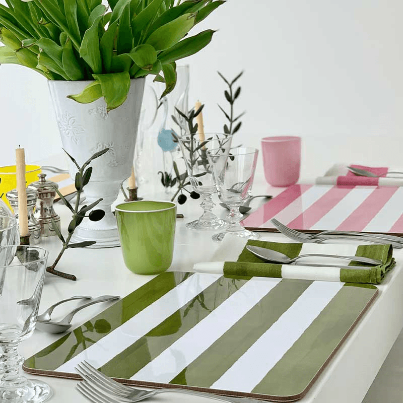 Stripe Rectangle Placemat, 38 x 29 cm, Powder Blue