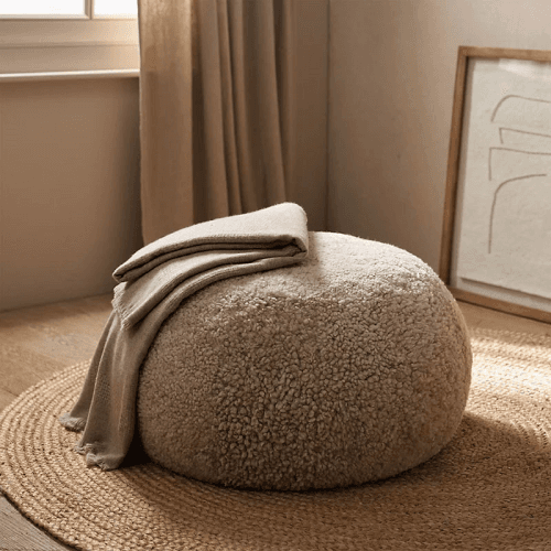 Image showing the Sheepskin Cosy Pouffe, H35 x D60cm, Oatmeal product.