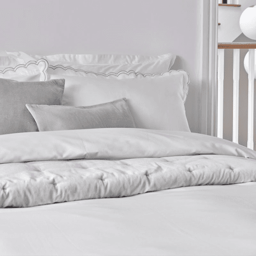 Image showing the Scallop Edge Pair of Oxford Pillowcases, Silver product.