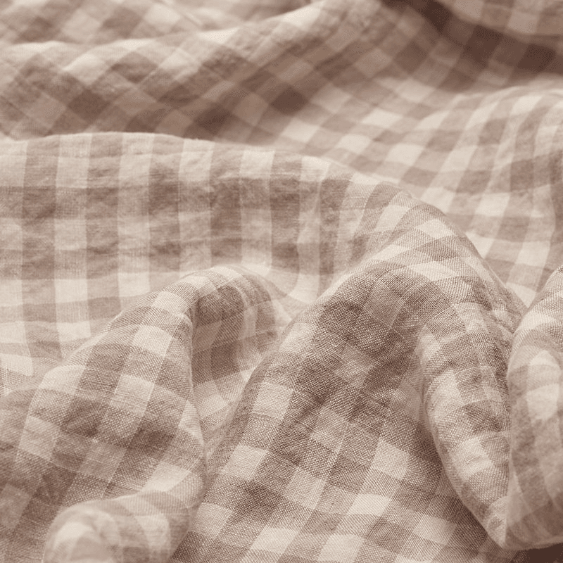 Gingham Linen Flat Sheet, King, Mushroom