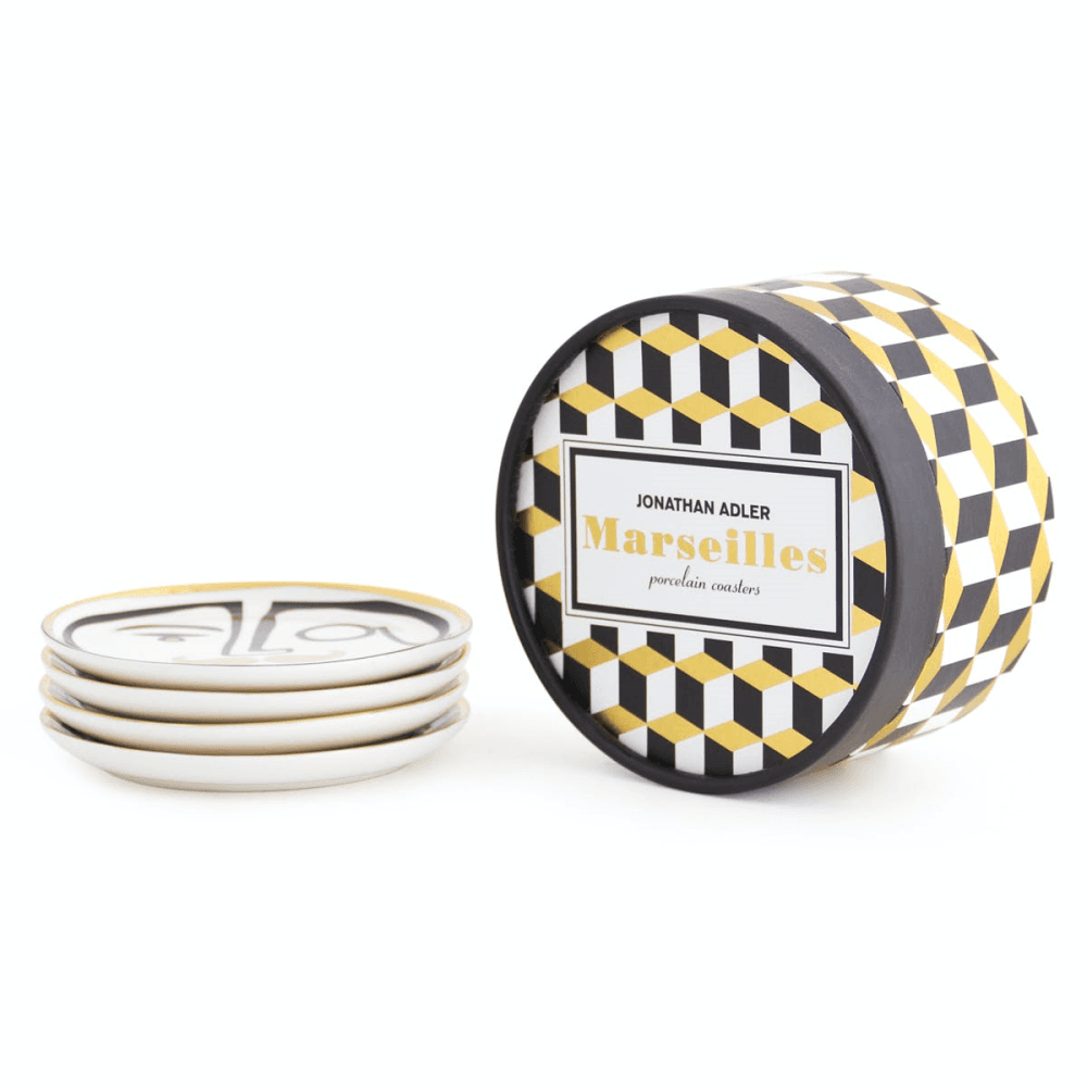 Marsailles Set of 4 Coasters, D10cm, Black & White