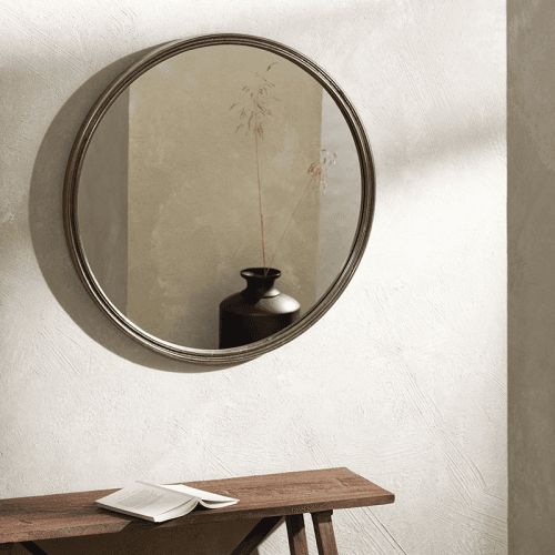 Image showing the Penrose Round Mirror,  H77cm x W77cm x L3.5cm, Dark Silver product.