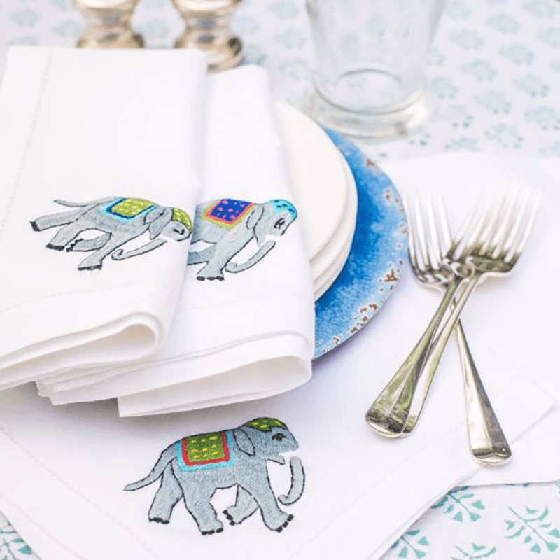 Elephant Set of 4 Napkins, White
