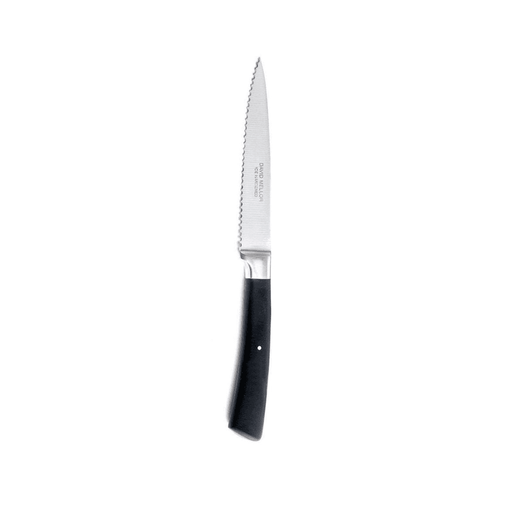 Serrated paring knife, stainless steel black handle