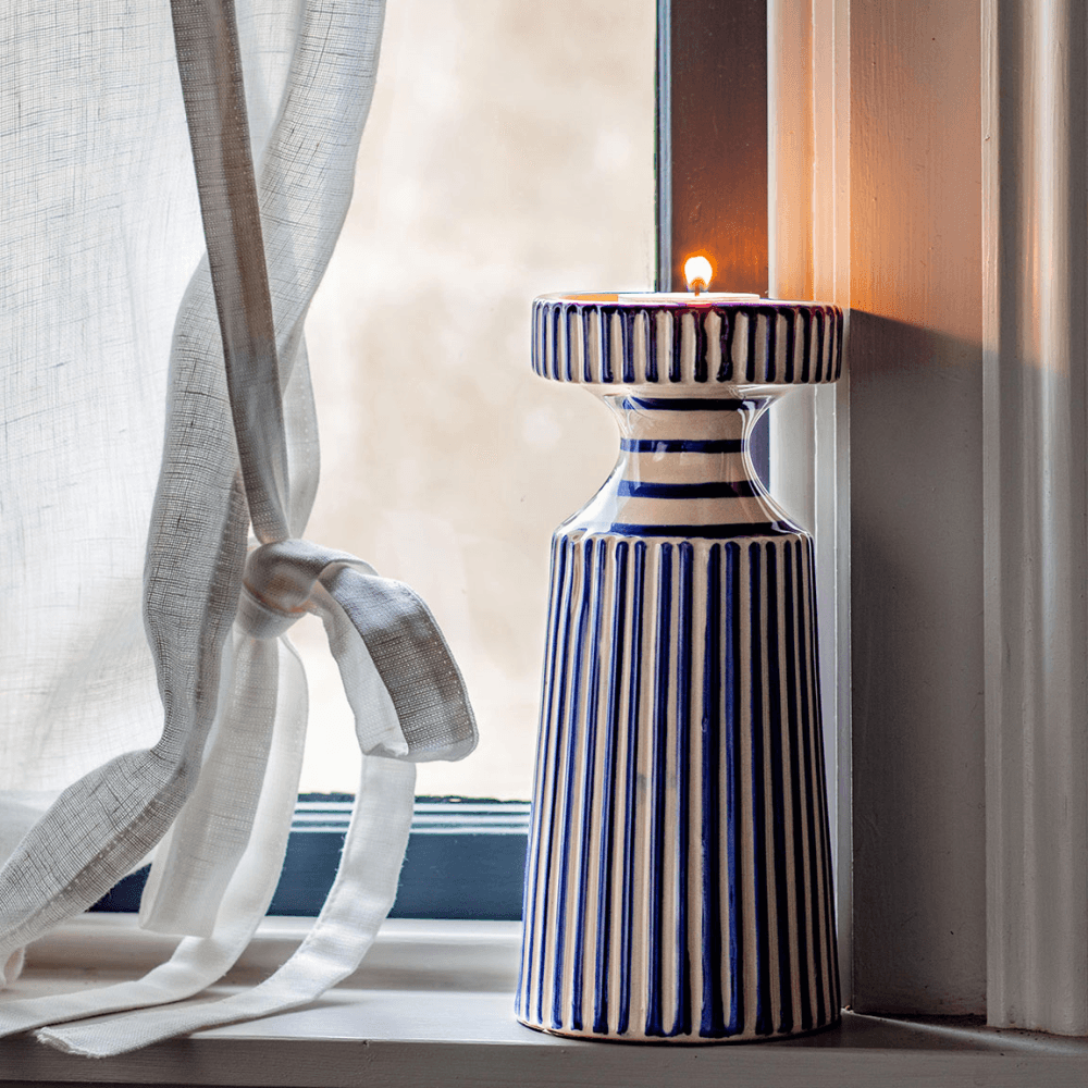 Striped Candle Holder, Blue