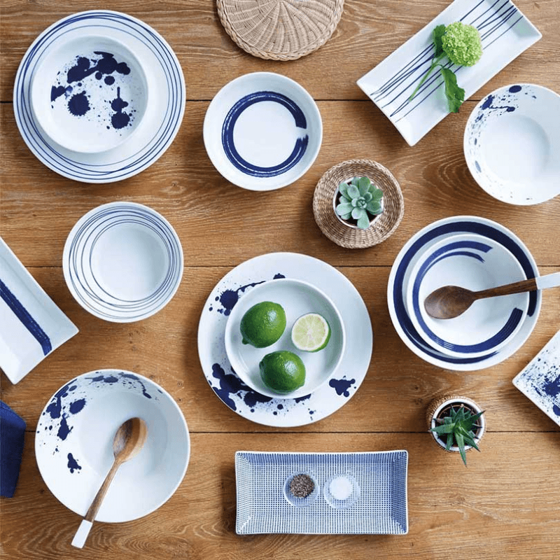 Pacific Mixed 16 Piece Dinner Set, Blue/White