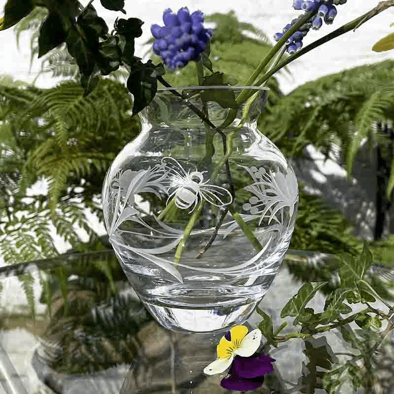 Bee & Honeysuckle Small Posy Vase, H12cm, Clear