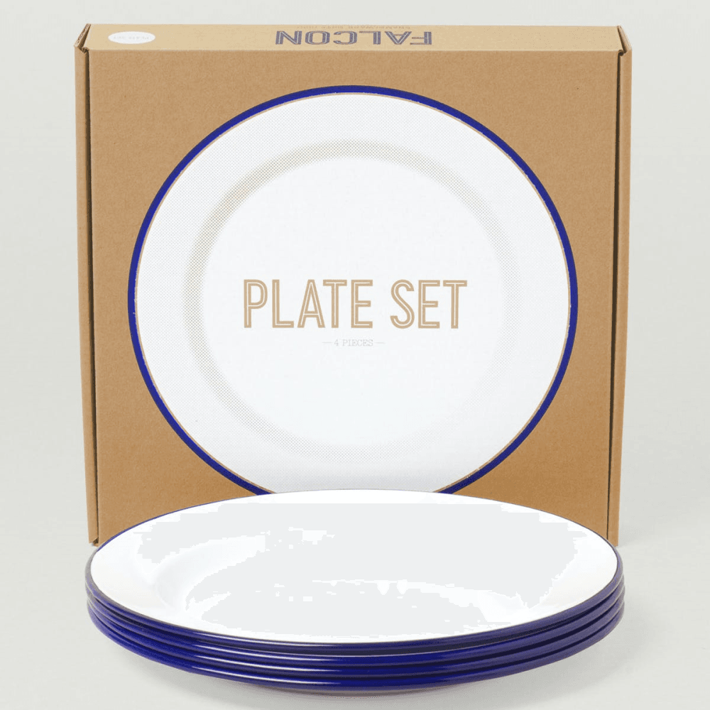 Set of 4 plates, White With Blue Rim