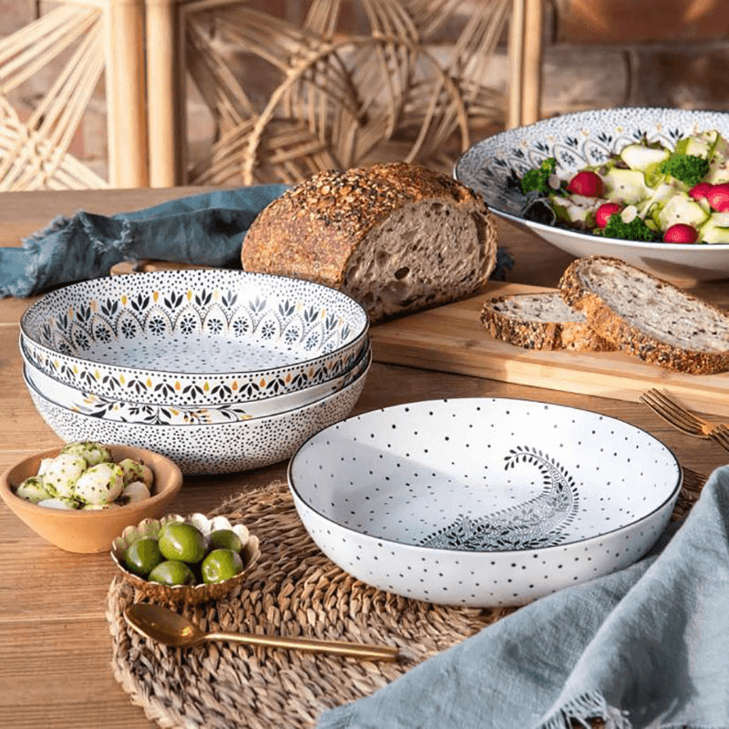 Artisanne Noir Set of 4 Low Bowls, D22cm, Monochrome