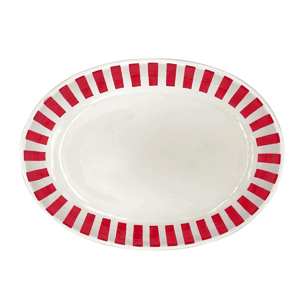 Stripes Small Oval Platter, Red