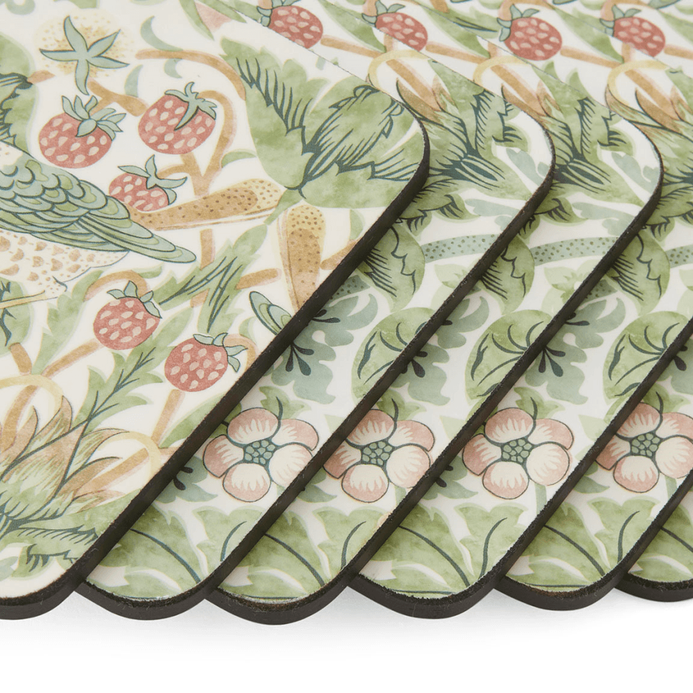 Strawberry Thief Set of 6 Coasters, Green